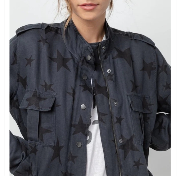 Rails Trey Jacket in Charcoal Oversized Stars Linen Blend Zip Button Size Small - Picture 3 of 14